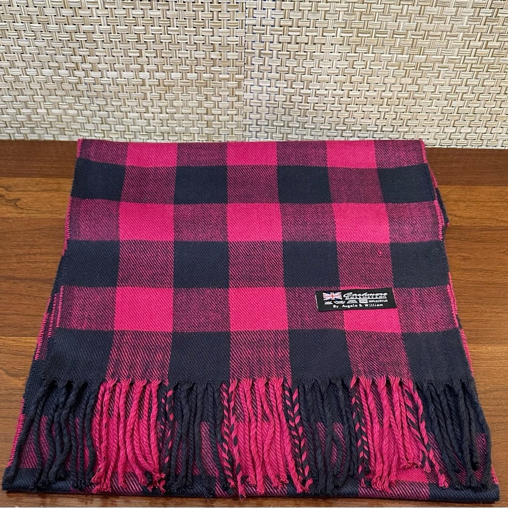 🌟HP🌟Angela & William Pink and Black Buffalo Plaid Cashmere Feel Acrylic Scarf